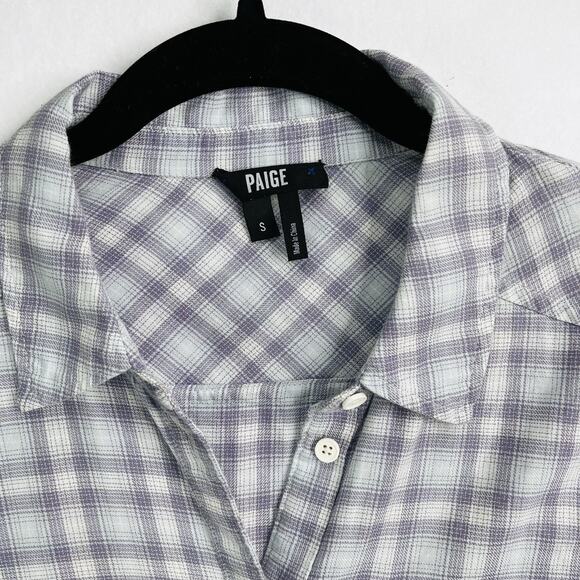 Paige Purple Plaid Blouse Sz S Light Weight 100% Cotton CHAMBRAY/DUSTY GRAPE - Picture 3 of 10